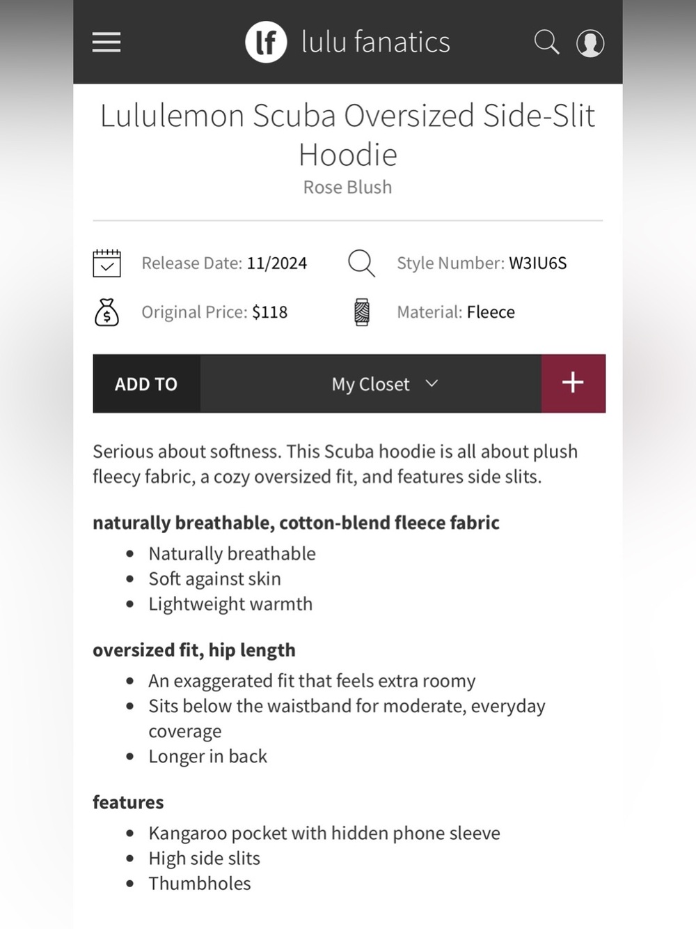 Lululemon Scuba Oversized Side-Slit Hoodie, Size M/L - Picture 11 of 12